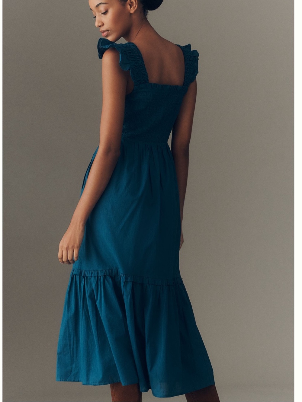 Anthropologie Peregrine Square-Neck Sleeveless Midi Dress New Large Indigo Blue - Picture 3 of 13